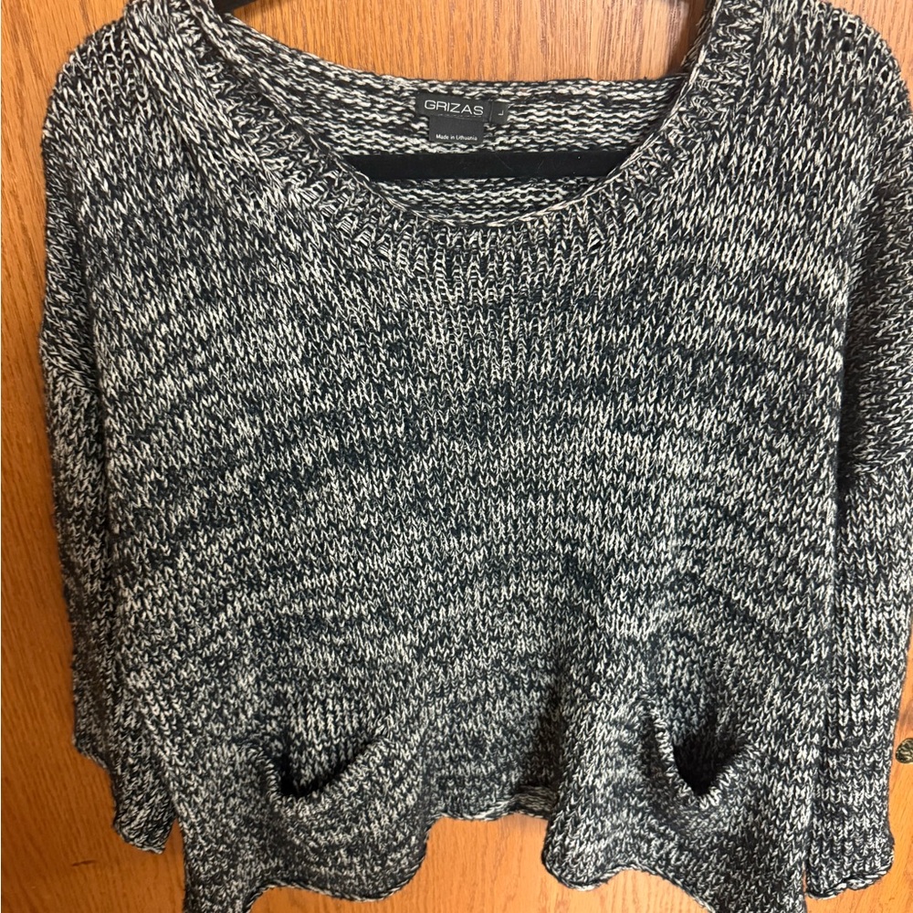Grizas Brand Wool/Silk Blend Black and Cream Casual Comfy Sweater